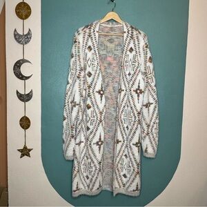 Boho Aztec Tribal Western Fuzzy
Knit Long Cardigan Sweater
Duster Coat Top M/L